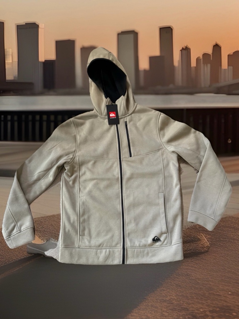 Quiksilver Men’s Size S Bonded Fleece Full-Zip Hooded Jacket. Hampton Khaki. NWT